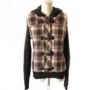 Say What Jacket XL Juniors Puffer Knit Hooded Plaid Ribbed Cozy Warm Toggle