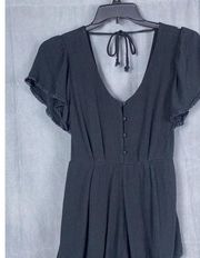 Trixxi Romper Women's Small Black Lined Gauze Deep V Plunge Buttons Sexy Outfit