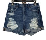 American Eagle  High Rise Distressed Dark Wash Mom Denim Jean Shorts Size 6