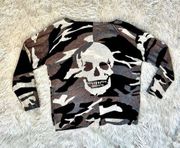 EUC Skull Cashmere Scout Camo Black White Tan Brown 100% Cashmere Sweater Sz XS