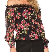 NBD Revolve Dylan Black and Red Floral Swiss Dot Off The Shoulder Blouse