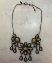 | Antique Gold Tone With Beige Gems Statement Necklace