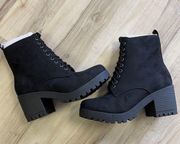 Black Vegan Suede Lace Up Combat Boot 