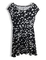 New York And Company  Black White Leaf Print Polka Dot Short Sleeve Mini Dress
