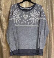 PINK Victorias Secret Gray White Snowflake Holiday Sweater, Oversized Small