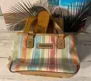 Caribbean Joe Little Beach Bag Multi Bright Colors Leather Handle