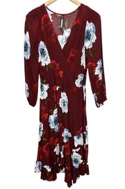 Anthropologie Plenty by Tracey Reese Burgundy Floral Faux Wrap Dress Medium