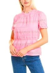 J. Crew Daisy-Chain Lace Cotton Peplum Top (Sz M) Pink Eyelet Floral Appliqué