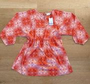 Daisy Street Long Sleeve Smock Mini Dress in Orange Bandana Print - NWT