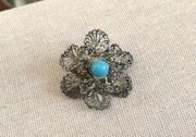 Vintage Turquoise Silver Floral Brooch 
In great condition