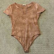 Heart Hips Brown Tie Dye Waffle Short Sleeve V-Neck Bodysuit