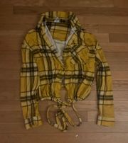 Juniors Yellow Button Down Fleece Elasticized Tie Bottom Hem Size Large 11/13