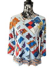 J McLaughlin Womens top shirt Catalina cloth long sleeve large colorful flags