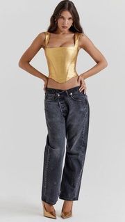 NWT HOUSE OF CB Karia Foil Corset Top in Gold Size L