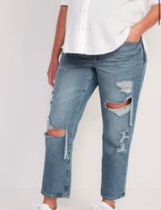 Maternity Full Panel Slouchy Straight Cropped Cut-Off Blue Jeans