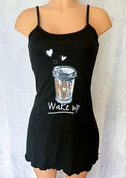 Black, Coffee Graphic, Pajama Gown