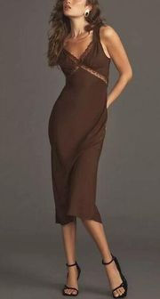 Reformation Provence Dress Cafe Brown Silk Lace Midi Size Small