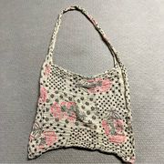 Cream Pink Logo Fabric Shoulder Tote Bag GUC