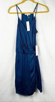 YOUNG FABULOUS & BROKE Jewel Blue Satin Mini V-Neck Jameson  Dress NWT Large