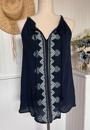 Blue Embroidered Sleeveless Top