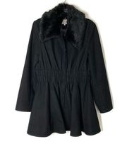 Laundry by Shelli Segal | Black Wool Blend Coat w/ Faux Fur Collar