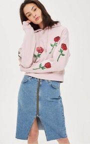 TOPSHOP Pink Sequin Rose Applique Hoodie Size 8