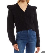 NWT Chelsea and Violet Ruffle Shoulder V-Neck Cardigan in Black Size L