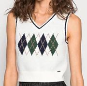 Hollister Womens Crop Sweater Vest Size XXL VNeck Pullover White Sleeveless Knit