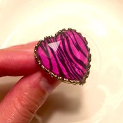 Pink and black zebra stripes ring adjustable