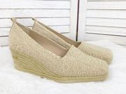 Liz Claiborne Kellie Floral Embroidered Espadrille Wedges Tan 7.5 Square Toe