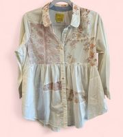 Maeve Anthropologie trendy peplum floral patchwork button down top size XS