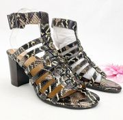 Vionic Perk Sami Leather Caged Heeled Sandals: Black Boa Snakeskin