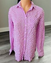 A New Day Pink Gingham Button Down Shirt S Long Sleeve Soft A12