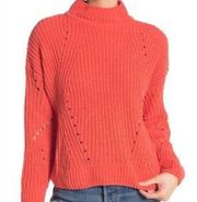 Hyfve Mock Neck Crop Cable Knit Sweater Orange Small