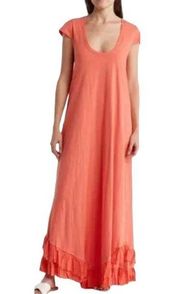 NEW Area Stars Cotton Bottom Ruffle Maxi Dress in Coral-Tangerine Size XS