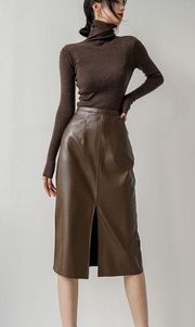 PU Leather Skirts for Women High Waist Fall Straight Elegant Split Midi Skirts