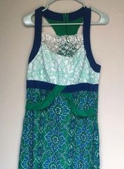 PHOEBE COUTURE Chiffon Lace blue & green Racerback Maxi Dress Size 16