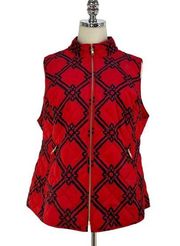 Crown & Ivy Quilted Vest Red Printed Lattice