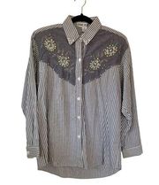 Jane Ashley Vintage 90s Western Beaded Button Up Striped Shirt Size Small