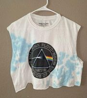 Pink Floyd Dark Side of the Moon Tie Dye Crop Top Raw Hem Size Large - GUC