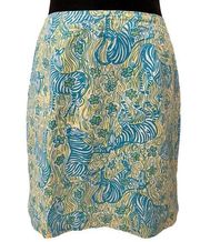 Lilly Pulitzer  White Label Vintage Blue Yellow Zebra Floral Grass Mini Skirt