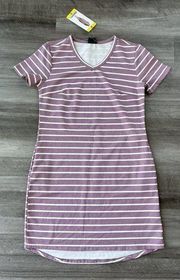 32 Degree Cool Ballerina Pink Striped Dress Size S NWT V-Neck Short Sleeve