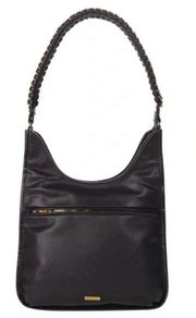 NWT Rachel Zoe Black & Gold Hardware Shoulder Bag Front Zipper Pocket & Inside