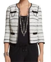 White House Black Market Black & White Tweed Jeweled Blazer