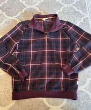 Frye & co plaid quarter zip pullover sweater size medium