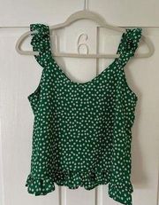 SheIn Green Floral Tank Top with Ruffle Sleeve