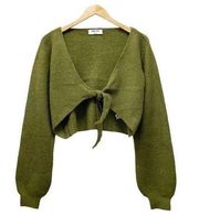 Double Zero Balloon Sleeve Tie Front Cropped Cardigan Green Women’s Size Large