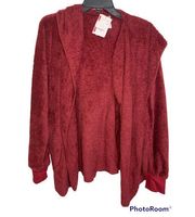 Forgotten Grace Plush Cardigan maroon Size Large NWT