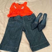 One5one sz6 long stretchy denim shorts cute button tab detailing EUC