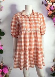 Karlie Gingham Orange White Dress Size M